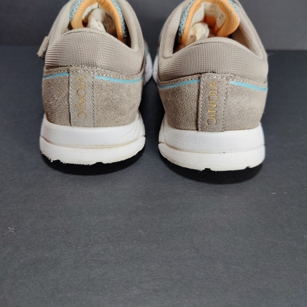 VIONIC Brisk Ema Gray Leather Blue Knit Adjustable Strap Sneaker Women's Size 9 - Picture 7 of 9
